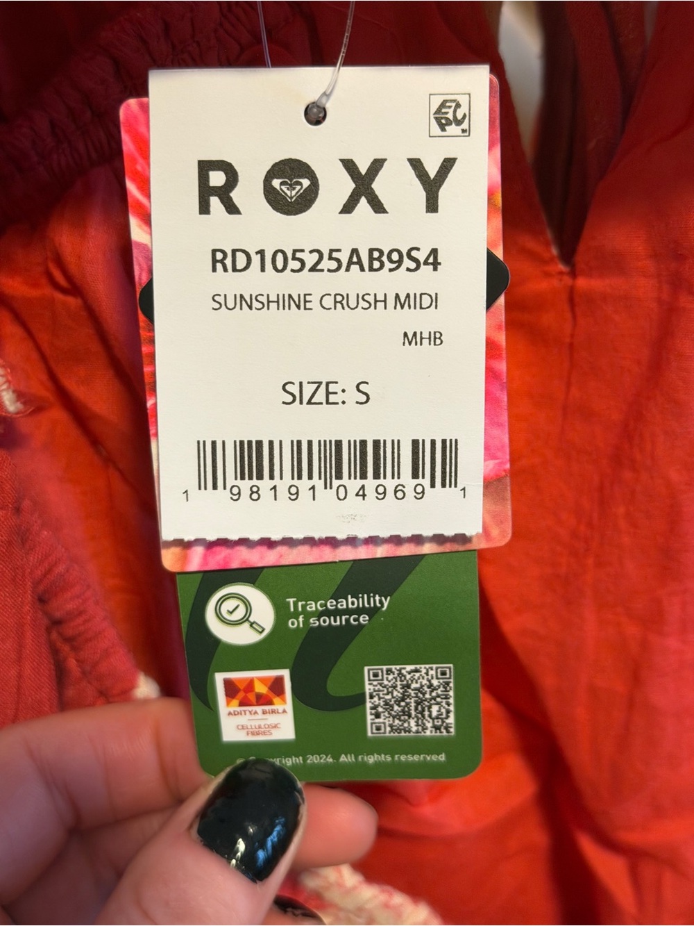 ROXY Sunshine Crush MIDI Dress NWT Red Floral Open back Boho Beachy |small - Picture 3 of 5